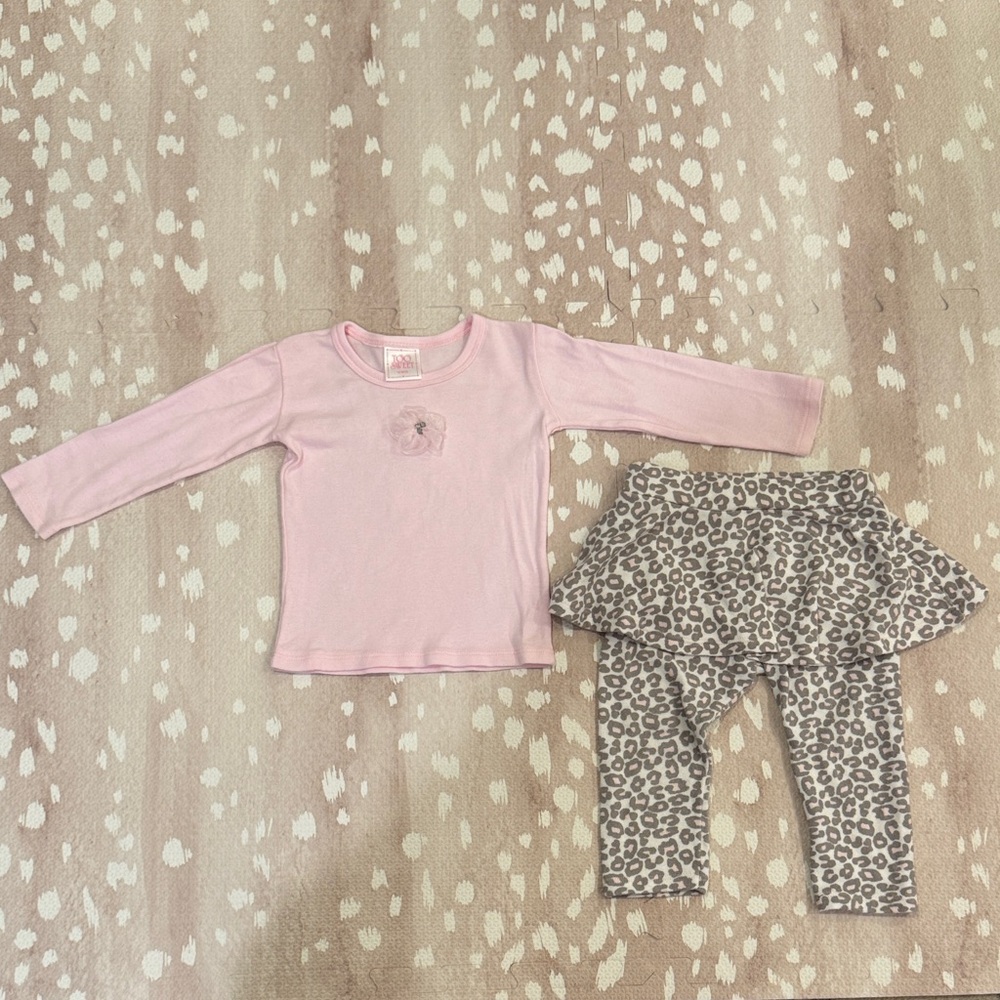 Too Sweet Boutique 2pc Pink Top & Leopard Skirted Leggings Set 18M | Made in NY